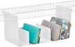mdesign white hanging closet organizer tray with 5 compartments for sunglasses, wallets, clutch purses, and accessories, grypp collection - space-saving divider hangs below shelving logo