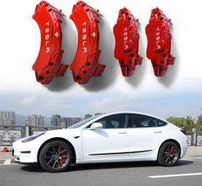 img 4 attached to 🔴 Weishine - Red Caliper Covers for Tesla Model 3 2017-2021 19-Inch Car Calipers (Not Compatible with Model Y)