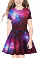 tenmet girl's dress 3d galaxy print short sleeve swing skirt casual kids party dress 8-11y logo
