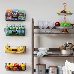 img 1 attached to 🧺 Wall35 Macon Wall-Mounted Metal Wire Baskets for Kitchen Storage and Organization, Set of 4 Black Hanging Fruit Baskets