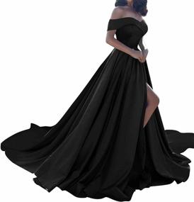 img 4 attached to Off The Shoulder Satin Split Prom Dress - Perfect For Formal Evening Events!