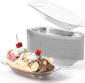 img 4 attached to 🍌 Reusably Entertaining 8oz Banana Split Boats 50 Pack – Resilient, Eco-Friendly Ice Cream Sundae Bowls. Ideal Plastic Cups for Social Event or Children's Birthday Party. Superb Transparent Dessert Tray for Carnivals.