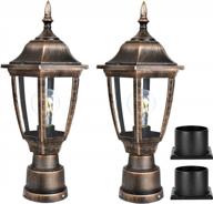 🏮 set of 2 electric exterior lamp post lights - fudesy outdoor post lights with pier mount base, led bulbs included – anti corrosion bronze pole lanterns for garden, patio, pathway logo