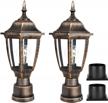 🏮 set of 2 electric exterior lamp post lights - fudesy outdoor post lights with pier mount base, led bulbs included – anti corrosion bronze pole lanterns for garden, patio, pathway logo