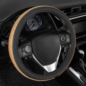 img 1 attached to BDK Diamond Leather Steering Wheel Cover With 9 Rows Crystal Rhinestones And Glitter, Fits Wheels 14.5 - 15 Inch For Women/Girls In Gold