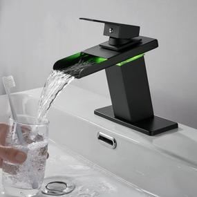 img 2 attached to Black LED Bathroom Sink Faucet, Waterfall Design With Steel Spout, Single Hole Or 3 Hole Installation, Centerset At 4 Inches - Perfect For Modern Bathrooms