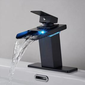 img 4 attached to Black LED Bathroom Sink Faucet, Waterfall Design With Steel Spout, Single Hole Or 3 Hole Installation, Centerset At 4 Inches - Perfect For Modern Bathrooms