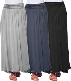img 4 attached to Isaac Liev Women'S Maxi Skirt – 3 Pack High Waisted Ruched Fold Over Elastic Waistband Flowy Long Length Skirts Made In USA