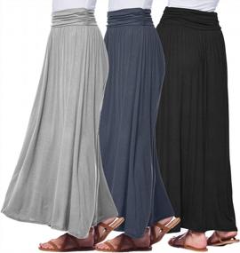 img 3 attached to Isaac Liev Women'S Maxi Skirt – 3 Pack High Waisted Ruched Fold Over Elastic Waistband Flowy Long Length Skirts Made In USA