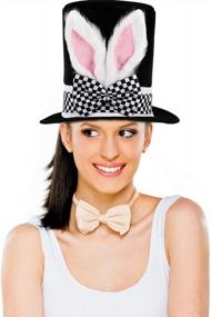 img 4 attached to Get Whisked Away With The Garneck White Rabbit Top Hat - Bunny Ears And A Touch Of Black For The Perfect Mad Hatter Accessory!