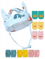 protective baby walker head helmet with knee pads and anti-slip socks - dinosaur design logo