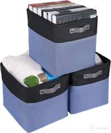 🗄️ wanmei 3 pack collapsible cube storage bins - 12x12x12 in, sturdy cationic fabric basket with leather handles for organizing shelf, home, closet, and nursery - navy blue & black logo