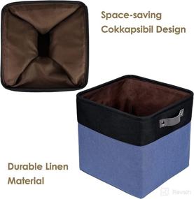img 2 attached to 🗄️ WANMEI 3 Pack Collapsible Cube Storage Bins - 12x12x12 IN, Sturdy Cationic Fabric Basket with Leather Handles for Organizing Shelf, Home, Closet, and Nursery - Navy Blue & Black