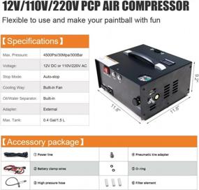 img 3 attached to 12V/250W Portable PCP Air Compressor - 30Mpa/4500Psi Auto-Shut Off, Built-In Power Adapter, 110V/220V AC Or Car 12V DC Battery Powered For Paintball & Scuba Tank Compressor Pump