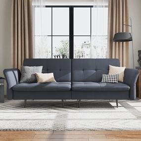 img 1 attached to HONBAY Раскладной раскладной диван-кровать футон с регулируемым подлокотником для небольших помещений - стеганый диван-кровать голубовато-серого цвета