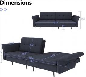 img 2 attached to HONBAY Раскладной раскладной диван-кровать футон с регулируемым подлокотником для небольших помещений - стеганый диван-кровать голубовато-серого цвета