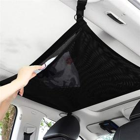 img 4 attached to 🚙 Car Cargo Net Roof Organizer - Adjustable Strap, Double Zipper, Double-Layer Mesh Car Ceiling Cargo Net for Car SUV MPV Truck - Byredio