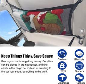 img 2 attached to 🚙 Car Cargo Net Roof Organizer - Adjustable Strap, Double Zipper, Double-Layer Mesh Car Ceiling Cargo Net for Car SUV MPV Truck - Byredio