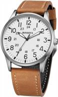boshiya men's analog quartz wrist watch, arabic numerals easy to read dial, glowing hands, leather strap/black & brown color options - 45mm diameter logo