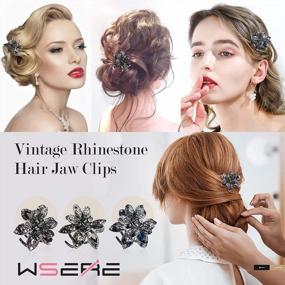 img 3 attached to Vintage Rhinestone Hair Clips For Women: Mini Metal Jaw Clips Set Of 3 With Good Tension And Optimum Grip