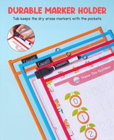 img 1 attached to Organize Your Classroom With Gamenote'S 30 Pack Dry Erase Pockets With Rings -Reusable Plastic Sleeves For Papers, Shop Tickets, And Sheet Protectors In Colorful Options!