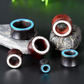 img 3 attached to 2 Pairs Wood Ear Gauges - Double Flared Tunnels, Plugs & Seashell Circle Stretchers