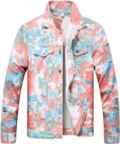 img 4 attached to Upgrade Your Style With LZLER'S Classic Ripped Slim Denim Jacket For Men - Featuring Holes!