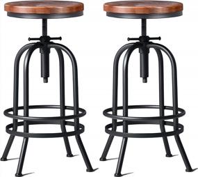 img 4 attached to Set Of 2 Vintage Industrial Bar Stools - Metal And Wood Swivel - Adjustable Height - Fully Welded - Perfect For Pub And Kitchen