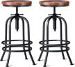 set of 2 vintage industrial bar stools - metal and wood swivel - adjustable height - fully welded - perfect for pub and kitchen logo