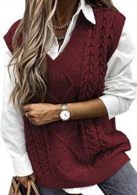 img 4 attached to Women'S Oversized V-Neck Sleeveless Cable Knit Sweater Vest By HOTAPEI