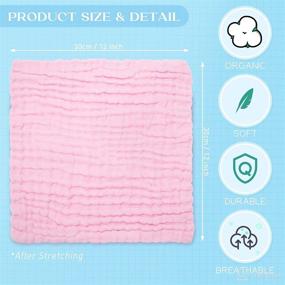 img 3 attached to 👶 12-Pack Baby Muslin Washcloths - Soft Muslin Cotton Baby Wipes & Hand Towels for Sensitive Skin - Newborn Face Cloths - Bath Supplies for Baby - Ideal Shower Gift, 12 x 12 Inches (Colorful)