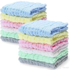 img 4 attached to 👶 12-Pack Baby Muslin Washcloths - Soft Muslin Cotton Baby Wipes & Hand Towels for Sensitive Skin - Newborn Face Cloths - Bath Supplies for Baby - Ideal Shower Gift, 12 x 12 Inches (Colorful)