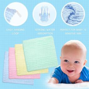 img 2 attached to 👶 12-Pack Baby Muslin Washcloths - Soft Muslin Cotton Baby Wipes & Hand Towels for Sensitive Skin - Newborn Face Cloths - Bath Supplies for Baby - Ideal Shower Gift, 12 x 12 Inches (Colorful)