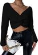 hotouch women's v-neck knitted crop sweater with criss cross twisted back and jumper tops in xs-xxl sizes logo