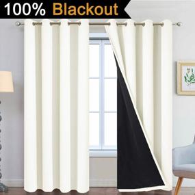 img 3 attached to Yakamok 100% Cream Blackout Curtains For Bedroom, Light Blocking Thermal Insulated Noise Reducing Blackout Drapes For Living Room(52Wx84L, 2 Panels)