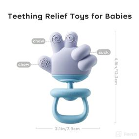 img 2 attached to 👶 Blue Silicone Finger Baby Teething Toys - Rattle Teething Relief Chew Toys for Babies 0-6-12 Months