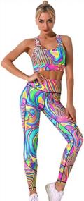 img 4 attached to Women'S 2 Piece Printed Yoga Leggings & Racerback Sports Bra Gym Outfit Set Athletic Workout Suits