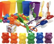 76pc skoolzy color sorting bears, matching cups & rainbow fine motor tongs with dice - preschool learning toys for 3 year olds + logo