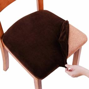 img 4 attached to Velvet Dining Chair Seat Covers, Stretch Fitted Upholstered Cushion Cover Set Of 4 - Removable Washable Furniture Protector Slipcovers With Ties By Smiry, Coffee