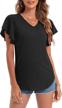 stylish and comfortable womens' v neck tunic tops with 3/4 sleeves and button up design logo