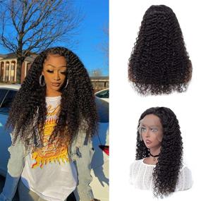 img 4 attached to BLY Deep Wave Frontal Wig Human Hair 13X4 Transparent Lace Front Wigs For Black Women Pre Plucked Knots Bleached Glueless Wigs 150% Density Natural Black Color 24 Inch