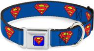 buckle-down superman shield blue dog collar with seatbelt buckle | adjustable from 16 to 23 inches | 1.5 inch wide logo