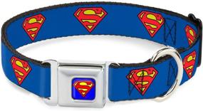 img 4 attached to Buckle-Down Superman Shield Blue Dog Collar with Seatbelt Buckle | Adjustable from 16 to 23 Inches | 1.5 Inch Wide