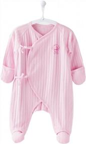 img 4 attached to COBROO 100% Cotton Unisex Baby Footed Pajamas With Built-In Mittens For Sleep And Play, Infant Footie Unionsuit 0-3 Months