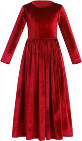 img 4 attached to Kids Girls Long Sleeve Velvet Maxi Dress Christmas Wedding Birthday Party Evening Gown With Pockets