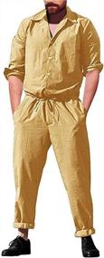 img 4 attached to LisenraIn Men'S Long Sleeve Rompers One Piece Jumpsuit Plain Coverall With Pockets