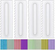 set of 4 antallcky decorating combs and icing smoothers for cake design - plastic sawtooth scraper polisher with 8 texture designs and perfect for mousse, butter cream, and cake edges - white color logo