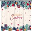 colorful christmas balls and pine leaves with white background fabric shower curtain, bathroom home office holiday wall decoration as tapestry and photo booth backdrop logo