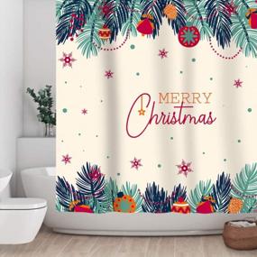 img 3 attached to Colorful Christmas Balls And Pine Leaves With White Background Fabric Shower Curtain, Bathroom Home Office Holiday Wall Decoration As Tapestry And Photo Booth Backdrop