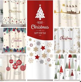 img 1 attached to Colorful Christmas Balls And Pine Leaves With White Background Fabric Shower Curtain, Bathroom Home Office Holiday Wall Decoration As Tapestry And Photo Booth Backdrop